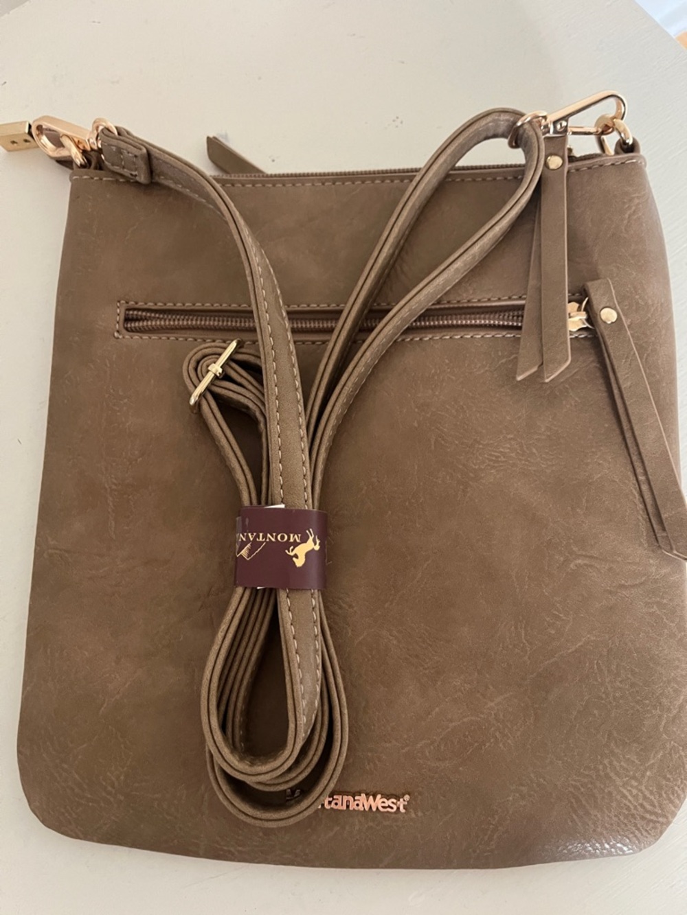 Montana West Taupe Brown Crossbody Bag with Gold Hardware